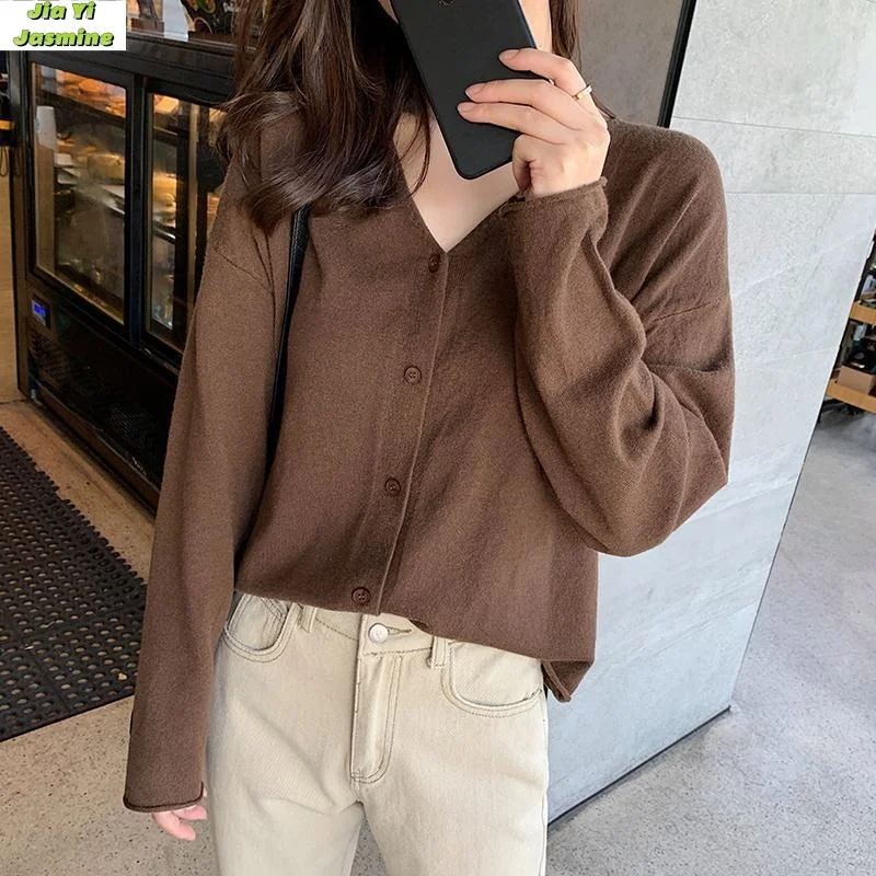 Knitted Cardigan Jacket for Women's Instagram Fashion 2024 New Style Spring and Autumn V-neck Thin Style Western-style Slimming