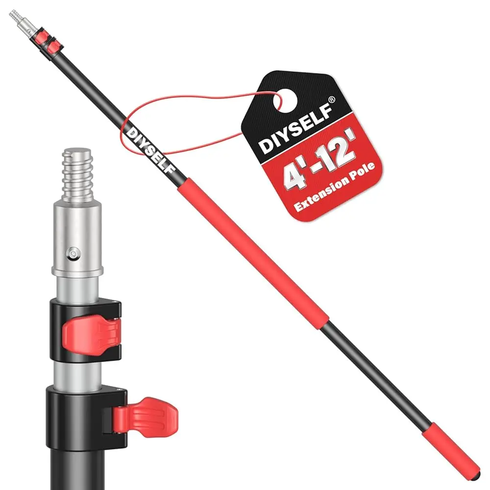

12 FT Paint Roller Extension Pole, Adjustable Telescoping Pole for Cleaning, Comfortable Grip, Extendable Pole for High Reac