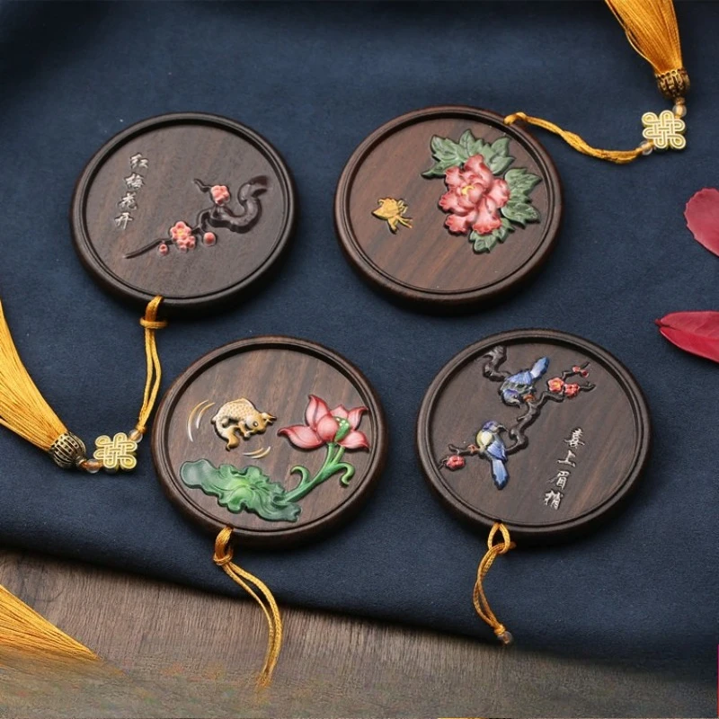 

LH tassel sandalwood mirror creative retro portable ebony tassel makeup mirror
