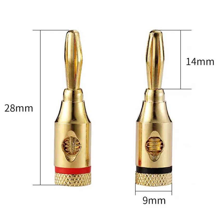 

4pcs Gold Plated Speaker Banana Plugs Open Screw Type Connector for Speaker Wire Home Theater