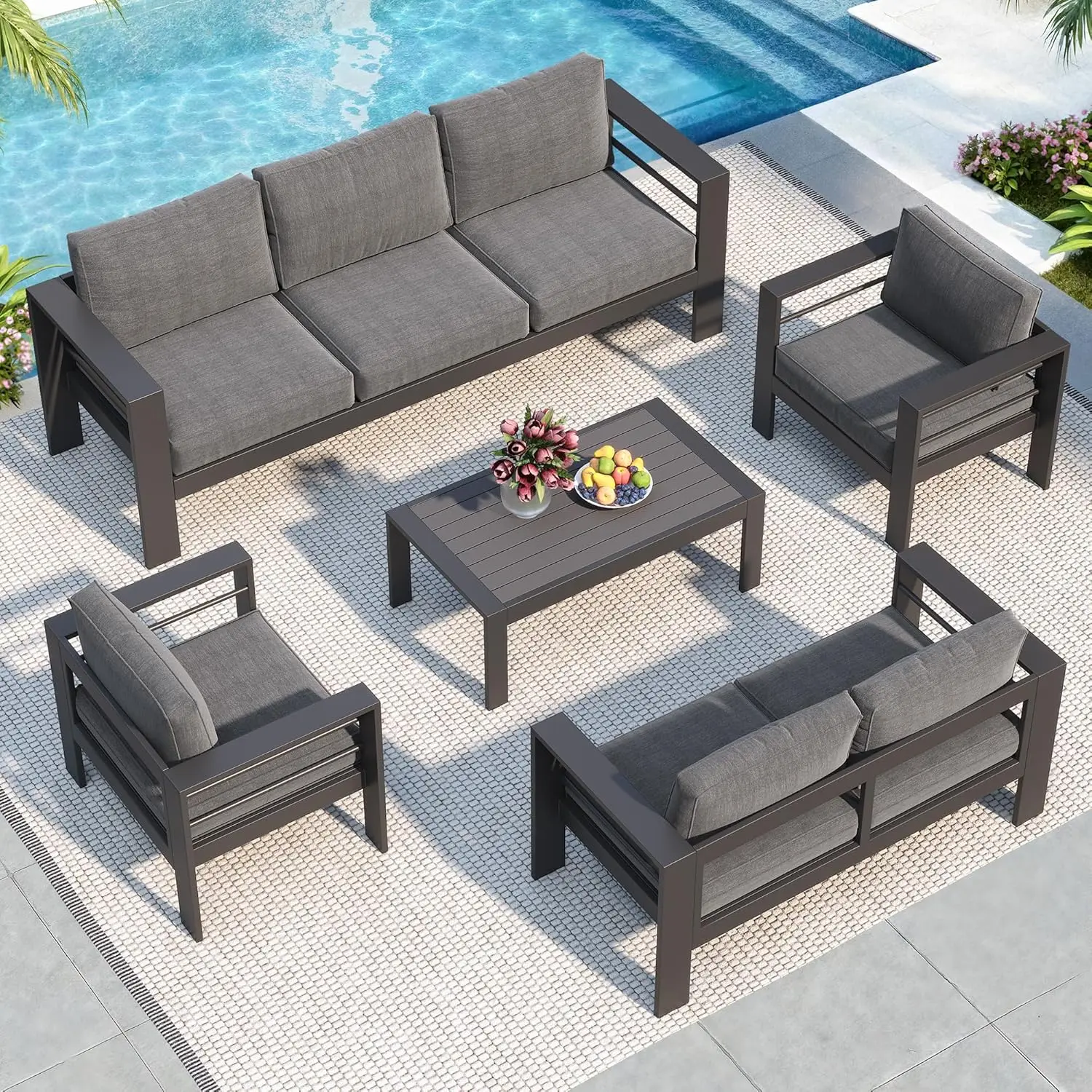 

Aluminum Patio Furniture Set for All Weather, Oversized Metal Outdoor Furniture Set with 27.5" Deep Seating and, Customized