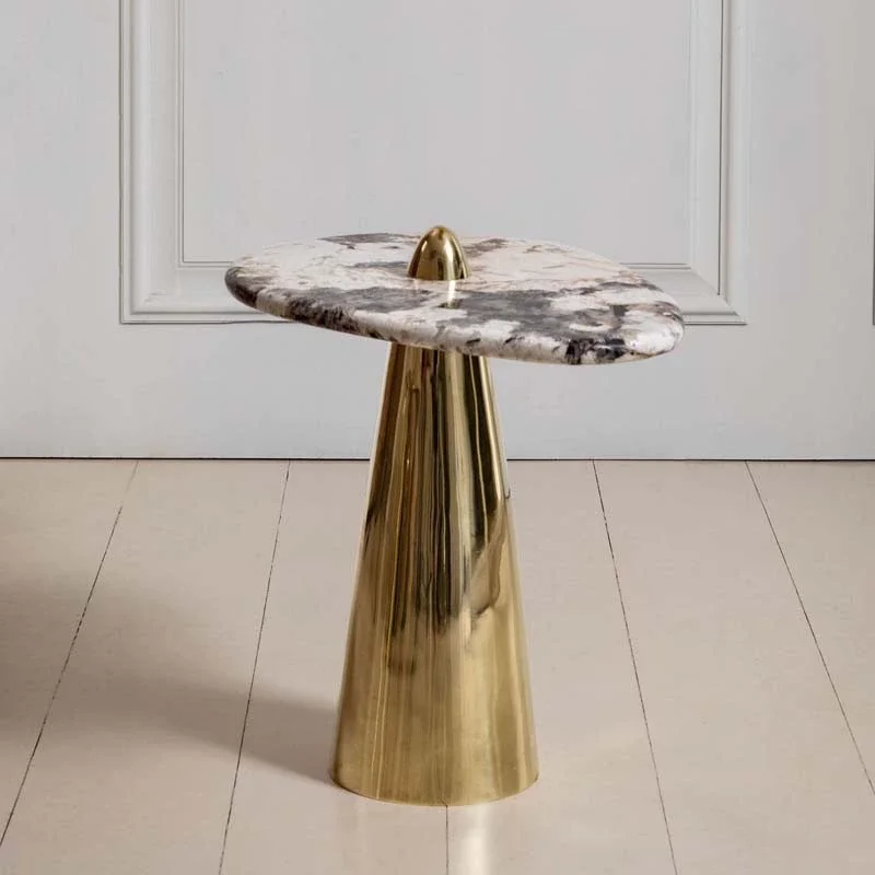 ⁕rLuxury FRP Side Table with Marble Patterned Fiberglass Top and Conical Base Styles and Colors Customizable Coffee Table