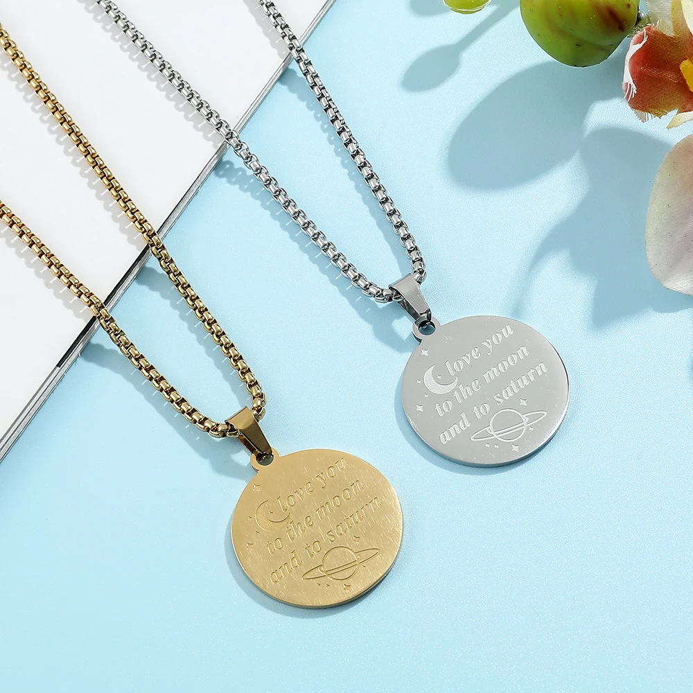 Creative Cartoon Planet Badge Necklace Fashion Moon Letter Pendant Trendy Jewelry Accessory for Women And Men