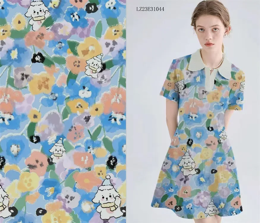 

Blue floral 100% cotton 80 likes free fabric digital printing sewn fabric skirt, children's designer poplin Terra bullet fabric