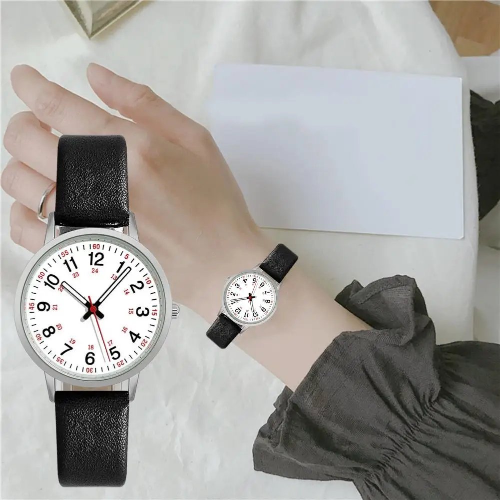 

Women Watch with Soft Pu Strap Women's Luminous Digital Watch with Soft Faux Leather Strap 24 Hours Time Round Dial for Students