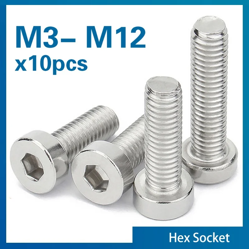 10pcs/lot M3 M4 M5 M8 M10 M12 Hexagon Socket Thin Low Short Cap Machinery Screw Din794