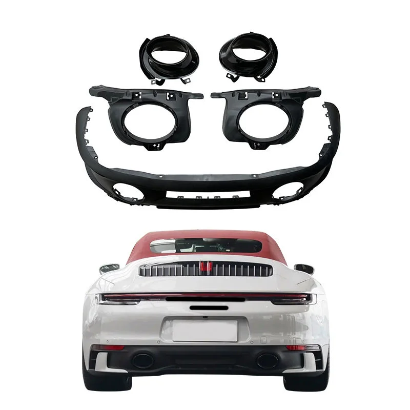 Sport Rear Bumper Kit With Exhaust Bezels Fit 2020-2023  for Porsche 911 Carrera Fog Light Cut-Out Car Exhaust Mod Parts