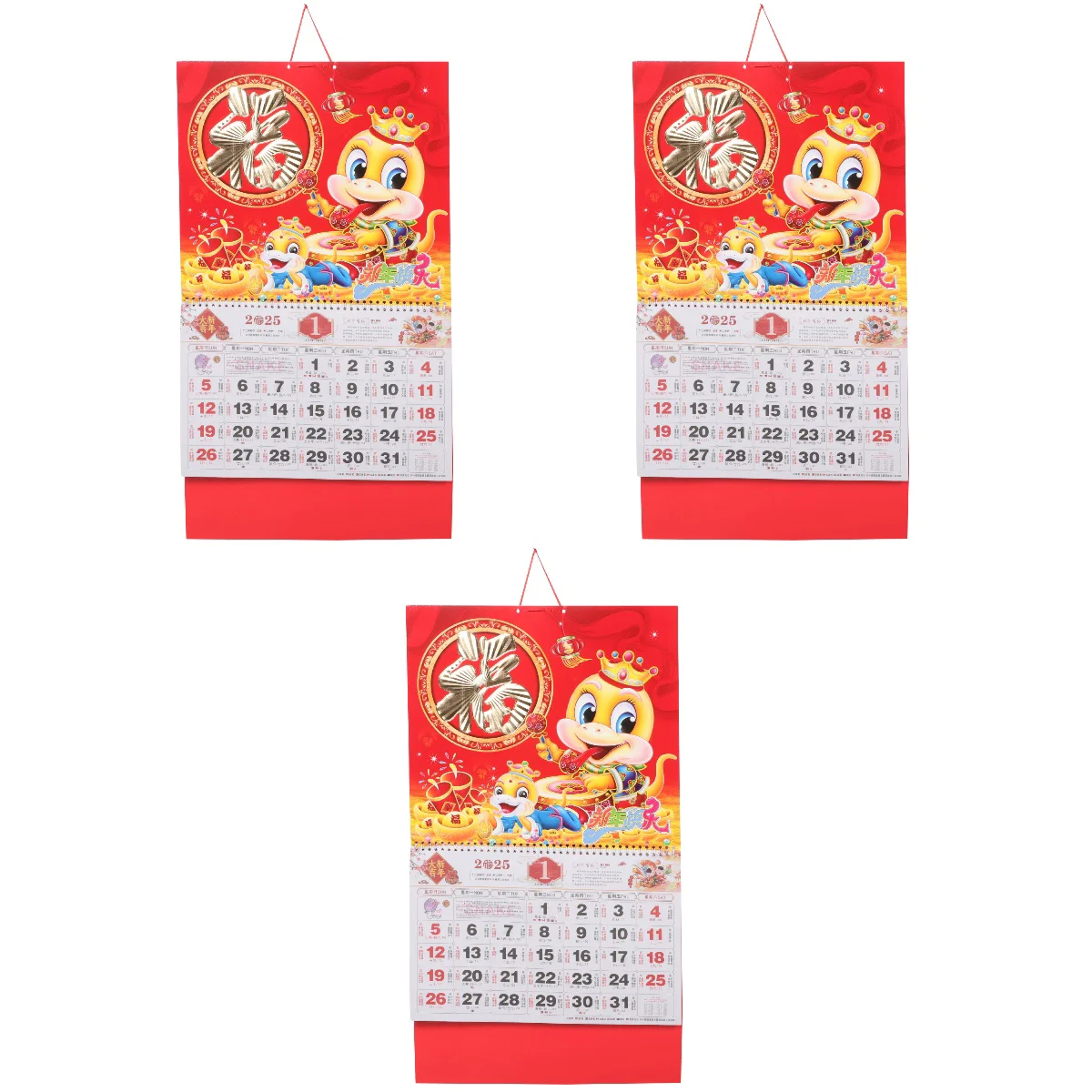 3 Pieces 2025 Wall Calendar Chinese New Year Decoration Lunar Events Snack Snake Decorations Paper Heartfelt Wishes