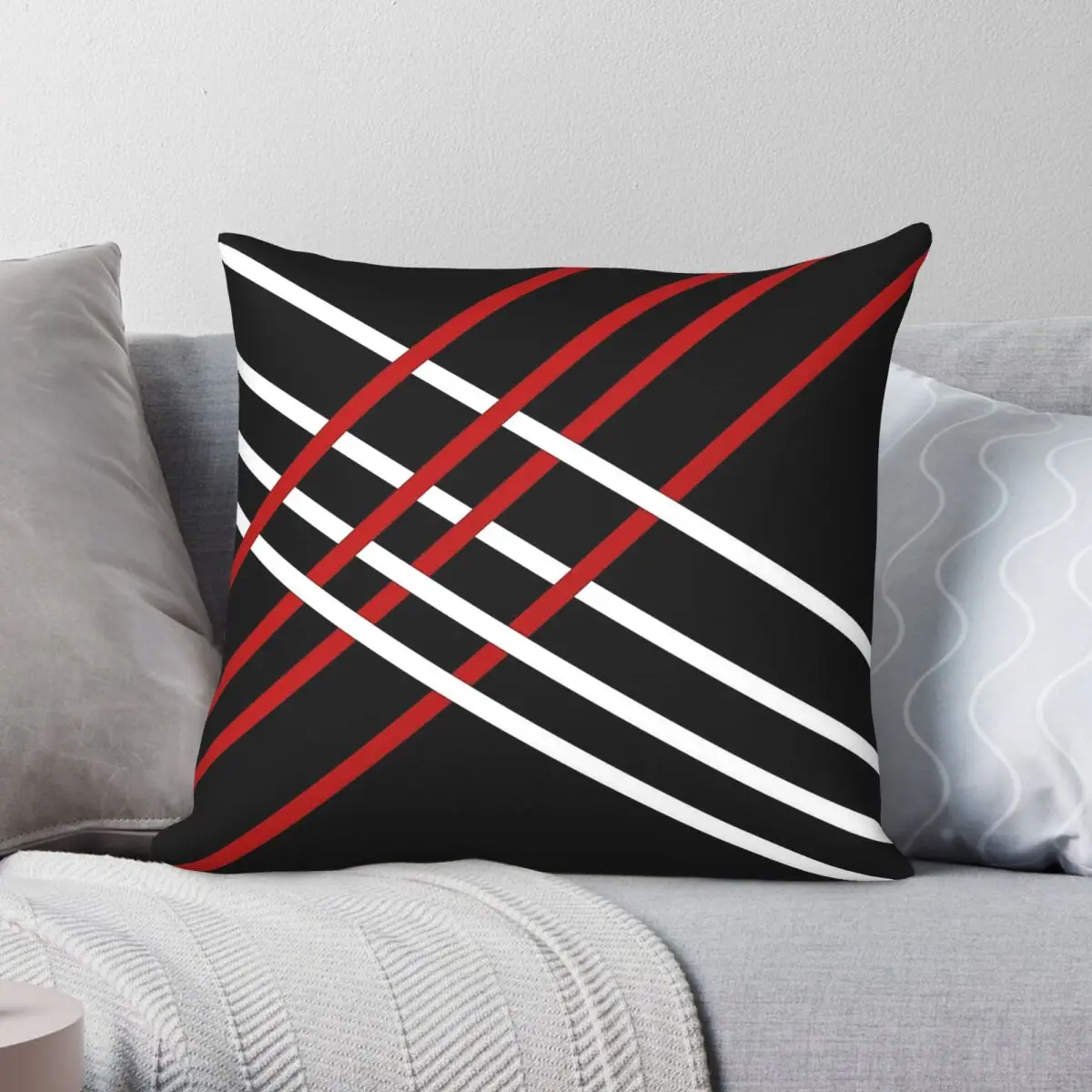 Red White Diagonal Stripes Square Pillowcase Polyester Linen Velvet Creative Zip Decorative Home Cushion Case