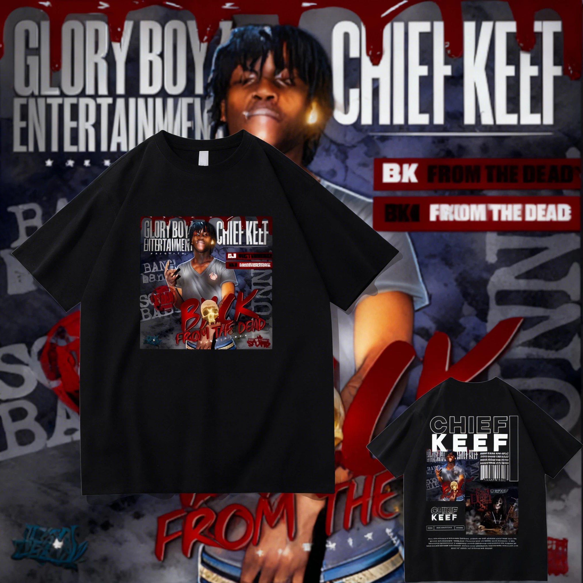 2025 الصيف الراب رئيس كيفي من الموت ألبوم تي شيرت الرجال الهيب هوب ريترو القطن قصير الأكمام بلوزة فضفاضة غير رسمية #1