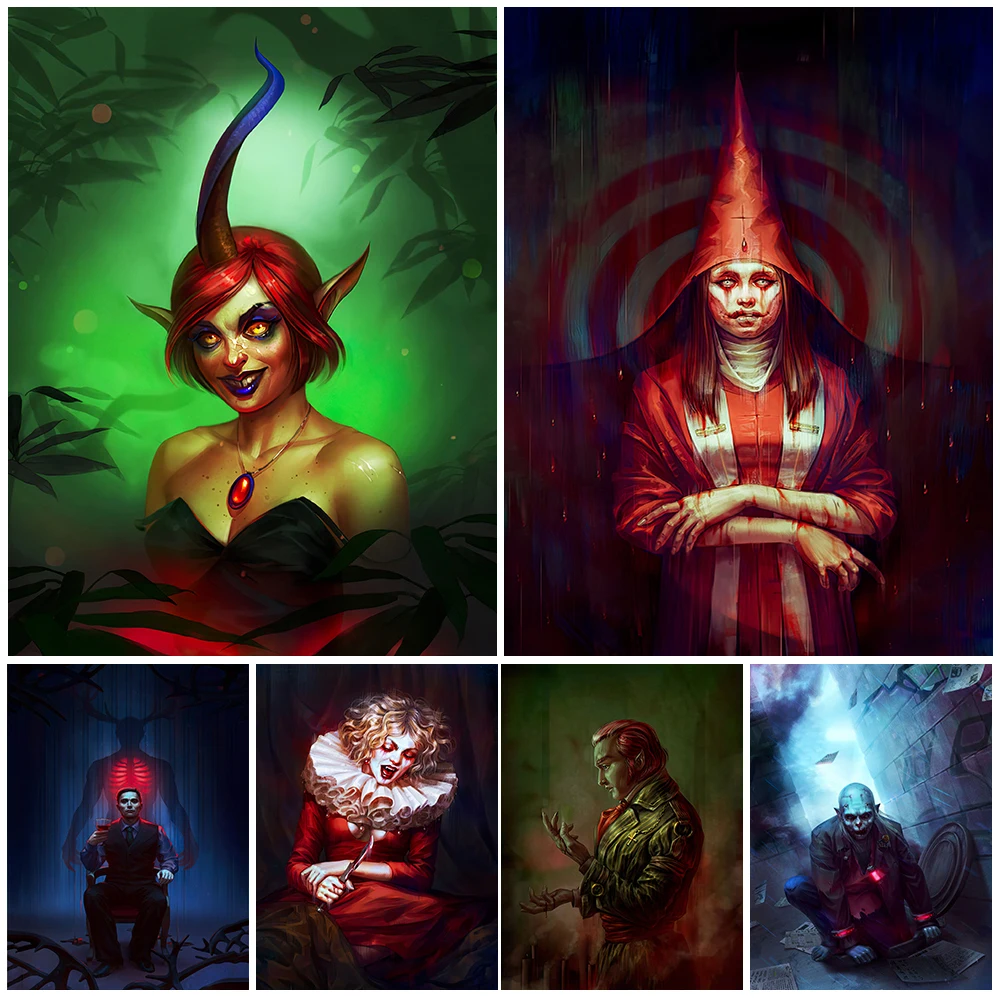 

Human Demons And Blood Thirsty Pagan Witches Vintage Wall Art Canvas Painting Unicorn Devil Poster And Print Home Decor Unframed