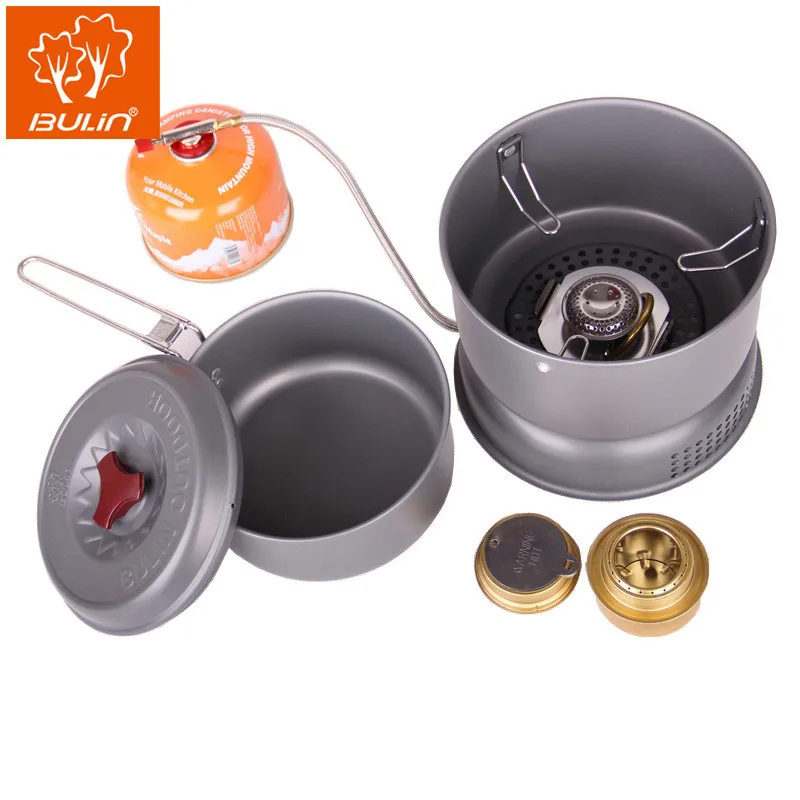 Imagem -03 - Outdoor Camping Cookware Grupo Fogão a Álcool Alumínio Alloy Gás Tank Dual-purpose Pot no Tanque de Gás Bl100-q1