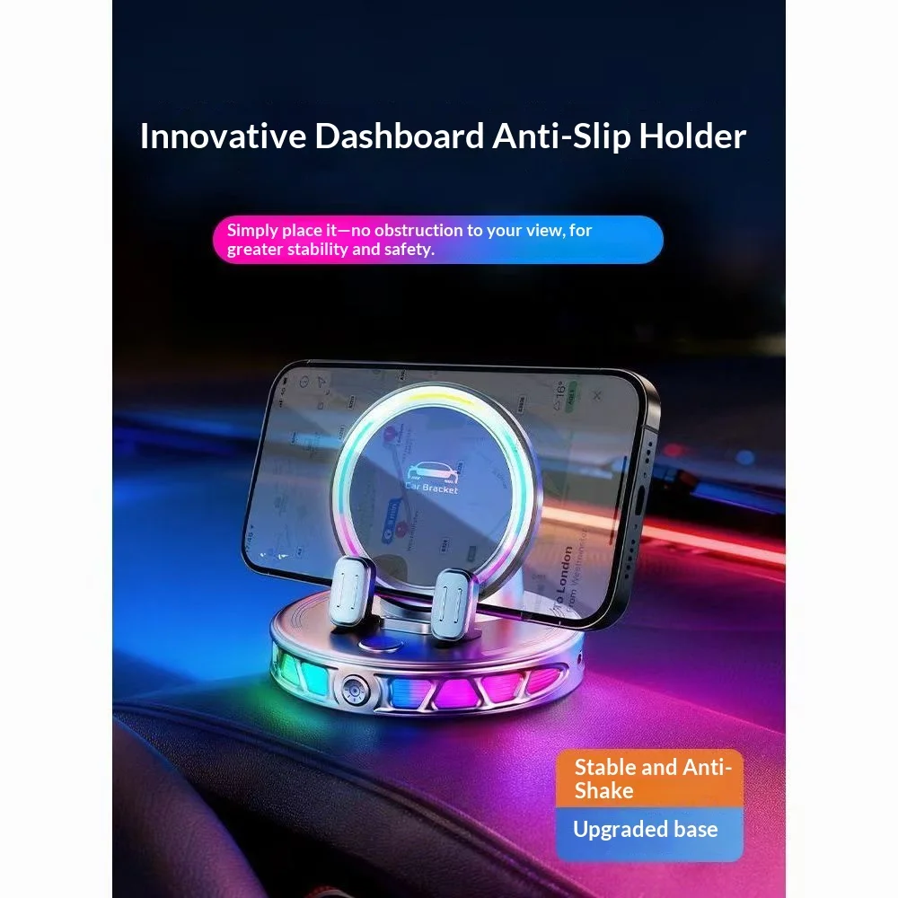 Vacuum Adsorption Car Phone Mount RGB Rainbow Light Electric Clamping 360° Rotatable Anti-fall Phone Holder