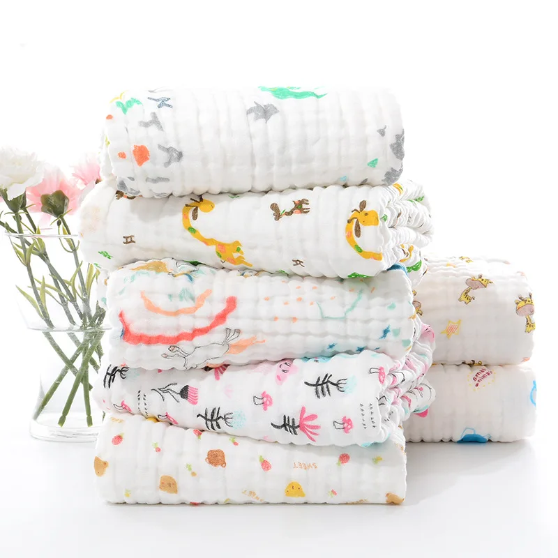 

Cute Newbron Baby Towel Wrap Swaddle Blanket 105x105cm Six-Layer Soft Cotton Gauze Towel Baby Stroller Blanket
