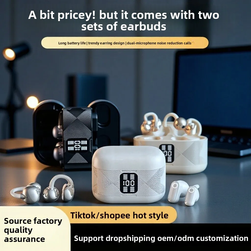 Clip On Noise Cancelling Wireless Bluetooth Earbuds 2 in 1 Semi In Ear HiFi Sound