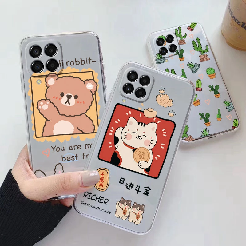 For Samsung Galaxy M33 M53 5G Cute Cartoon Couple Bear Phone Case Shockproof Silicone Soft Cover For Samsung M 33 Funda Clear