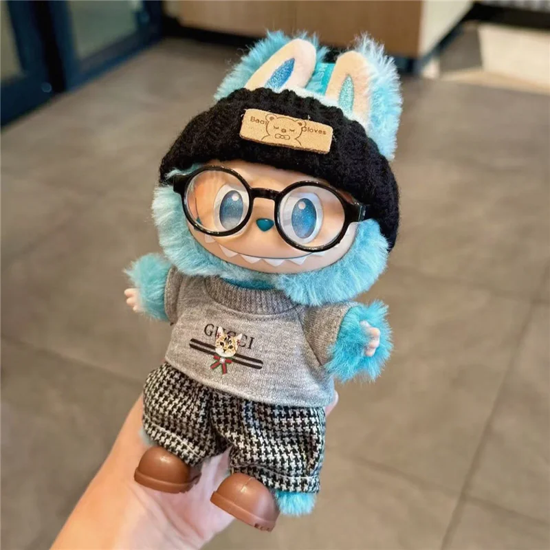 15 17cm For Labubu Doll Checkered Trousers Pattern Outfit Clothes Bowknot Hair Accessory Luxury Skirt Dress Clothing Accessories