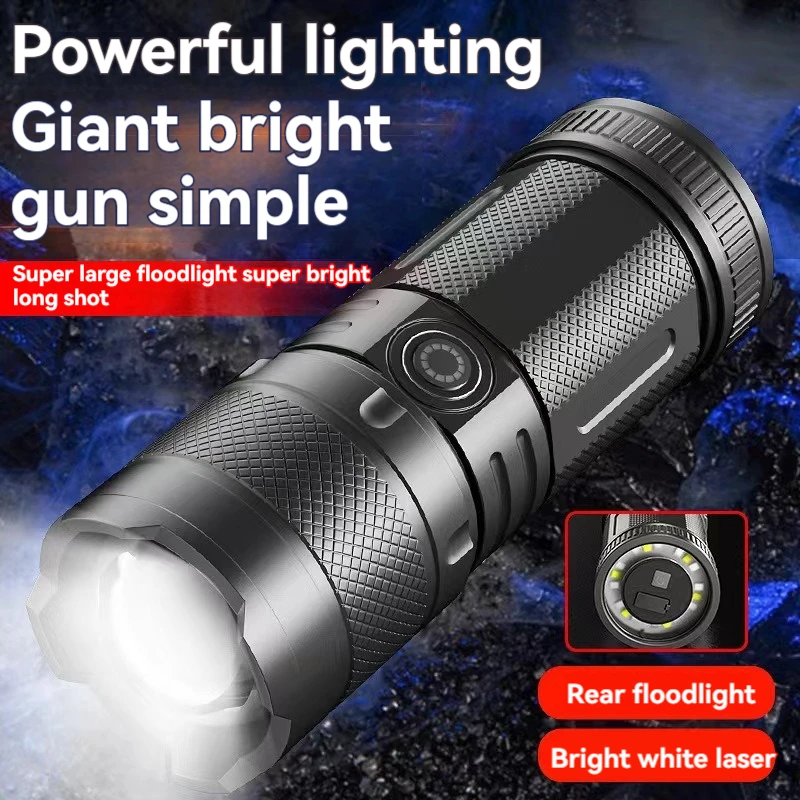 Powerful LED Flashlight Camping Torch ABS + Plastic Material Telescopic Zoom With Tail COB Floodlight Multiple Lighting Modes