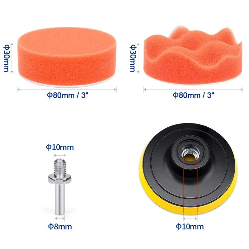 3/4/5'' Car Polishing Disc 11Pcs/Set Buffing Sponge Pads