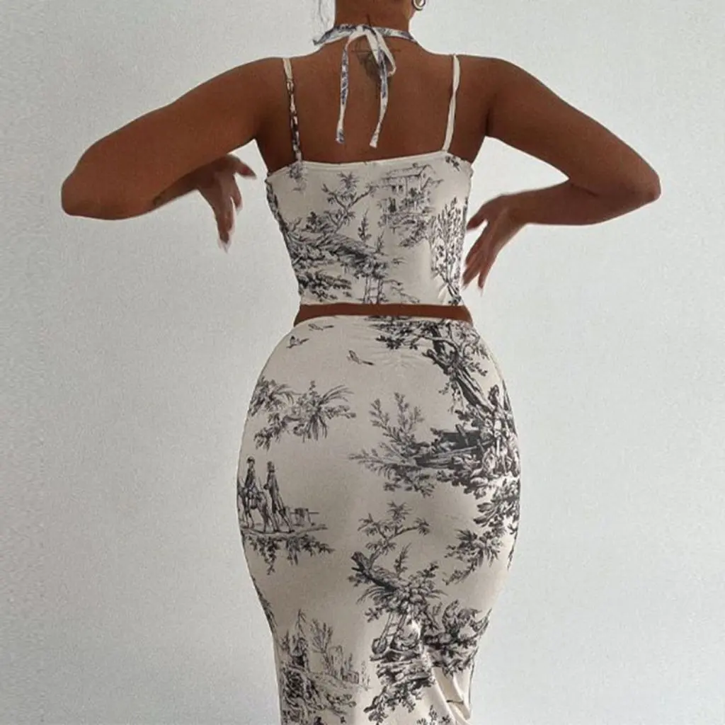 

Women's Retro Printed Skirt Suit Summer New Casual Fashion Two-Piece Set European And American Style