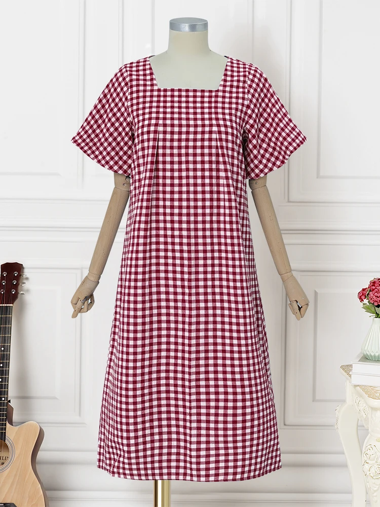 ZANZEA, vestido largo bohemio para mujer, vestido veraniego a cuadros de verano 2021, vestido Vintage para fiesta en la playa, vestido Midi de manga corta abombada con cuello cuadrado