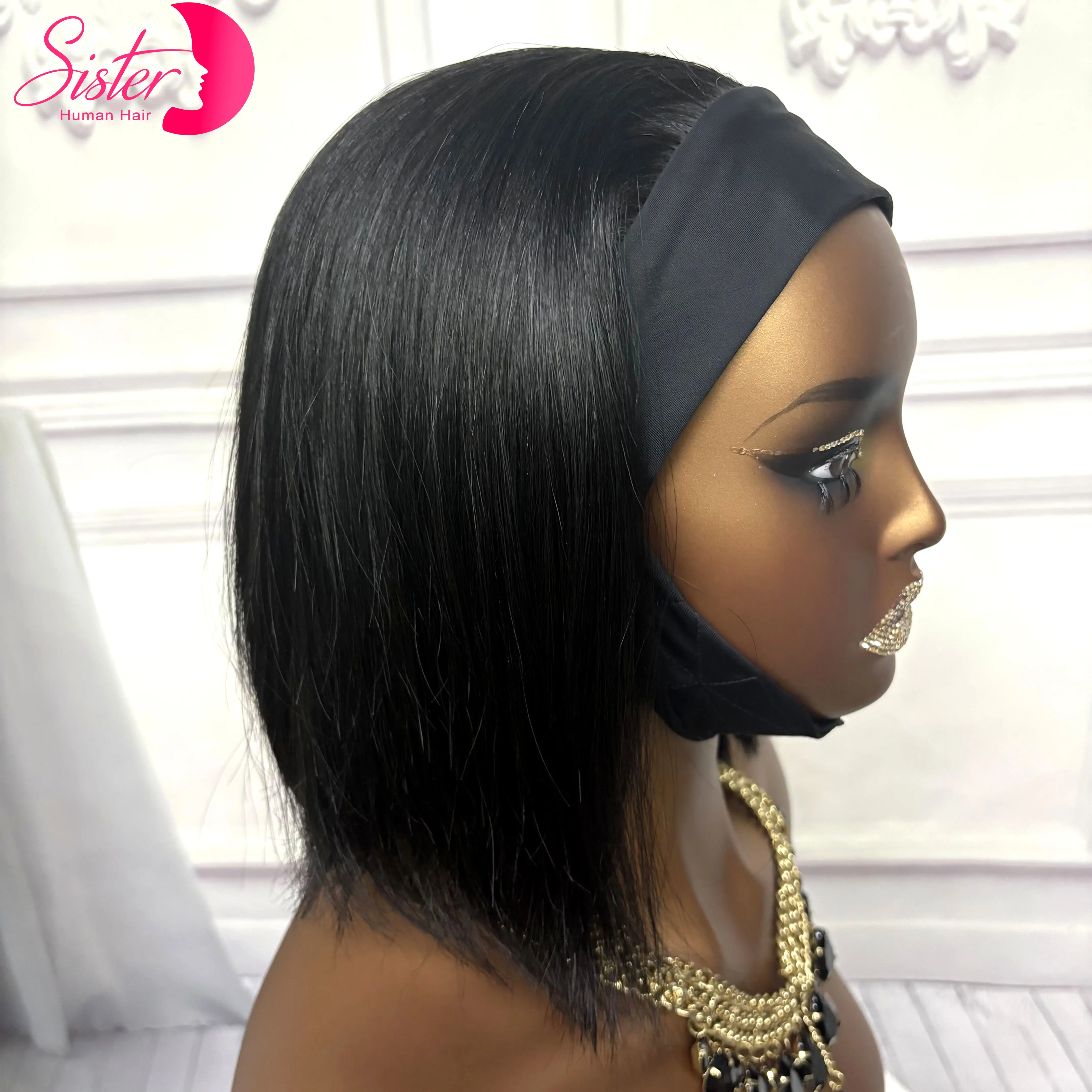 

250% 8inch Short Full Machine Made Handband Bob Wig Colored Straight Human Hair Wigs PrePlucked Remy Human Hair for Black Women