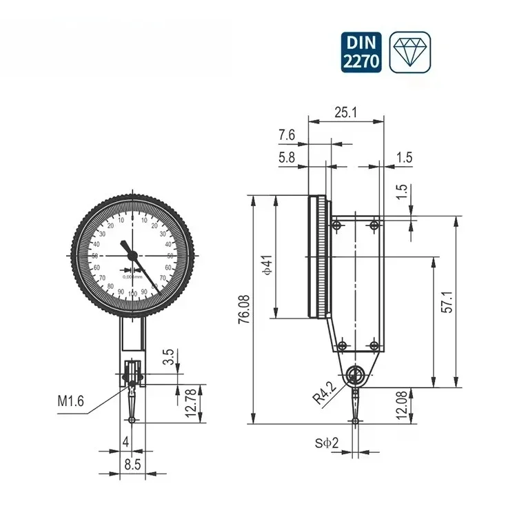 Dasqua 0-0.2mm Waterproof Dial Test Indicator 0.001mm Graduation Calibration Certificate With Scratch-Resistance
