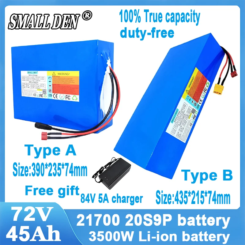 

New 72V 45Ah 21700 20S9P lithium battery pack with built-in 50A BMS 3500W motor high-power rechargeable battery+84V 5Acharger