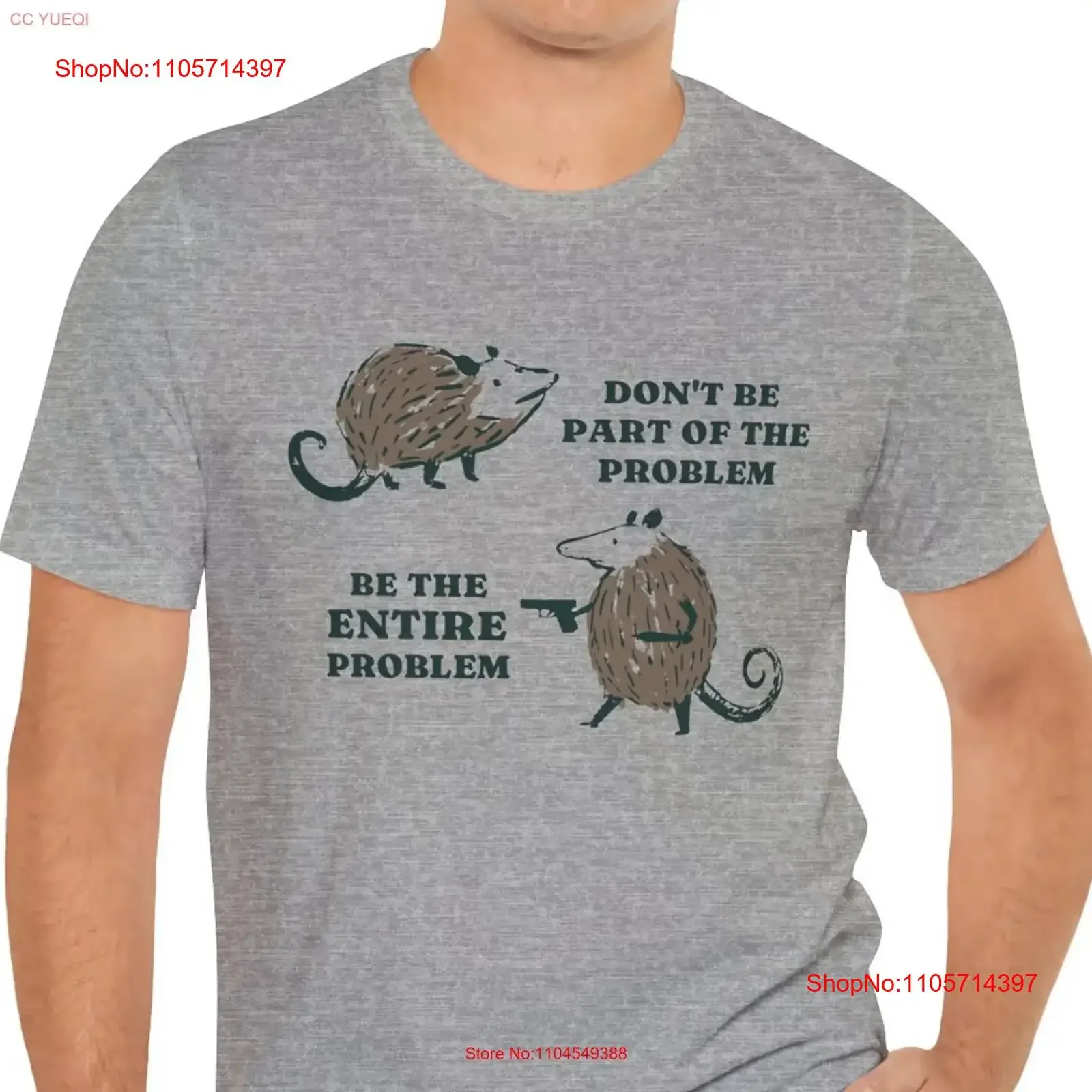Funny Opossum T Shirt Don't Be Part Of The Problem Entire Possum With Gun vintage Washed Stretched Breathable homme