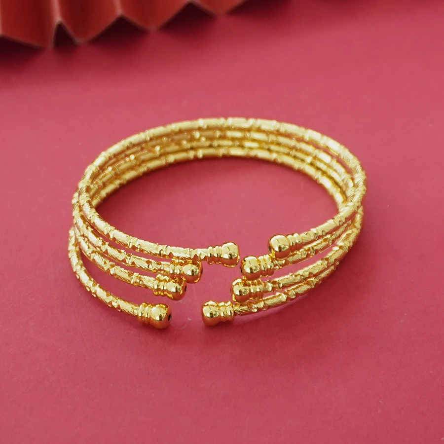 4-piece set of 3mm plated 24k gold ultra simple retro fashionable opening bracelet set, suitable for women's bridal wedding deco