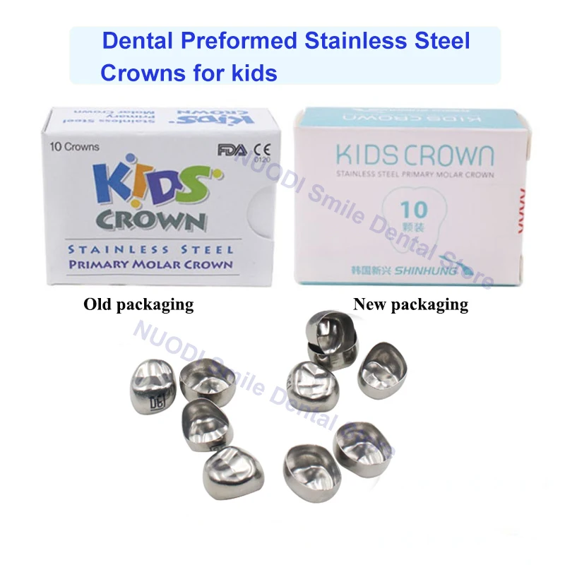 10Pcs/Box Dental Kids Primary Molar Preformed Teeth Crown Stainless Steel Pediatric Temporary Crowns Dentistry Orthodontic Tools