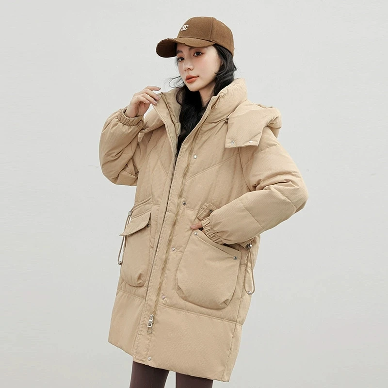 Women's Hooded Down Cotton Coat 2025 Winter Long Top Puffer Jacket Thick Warm Parkas Slim Fit Waist Casual Outdoor Hooded Jacket