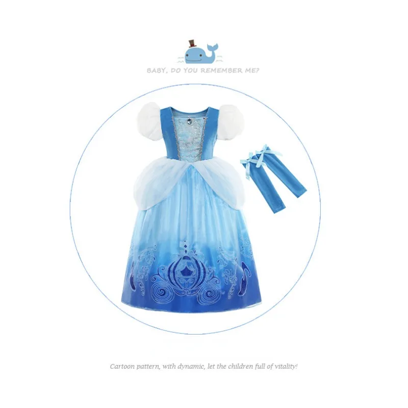 New Disney cenerentola Princess Dress vestito gonfio stampato da ragazza Halloween Carnival Party abbigliamento Cosplay regali di compleanno per bambini