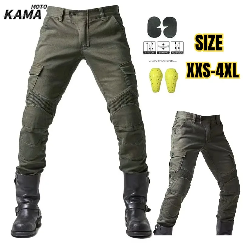 Motorcycle Riding Pants Men's Summer Locomotive Anti-drop Knight Equipment Four Seasons Elastic Denim Army Green Racing Pants