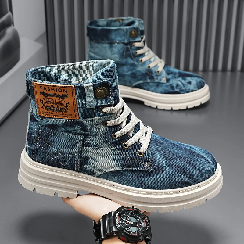 

Высокие ботильоны Синие высокие мужские ботильоны Осенняя горячая распродажа Мужская повседневная обувь Модная и удобная нескользящая обувь