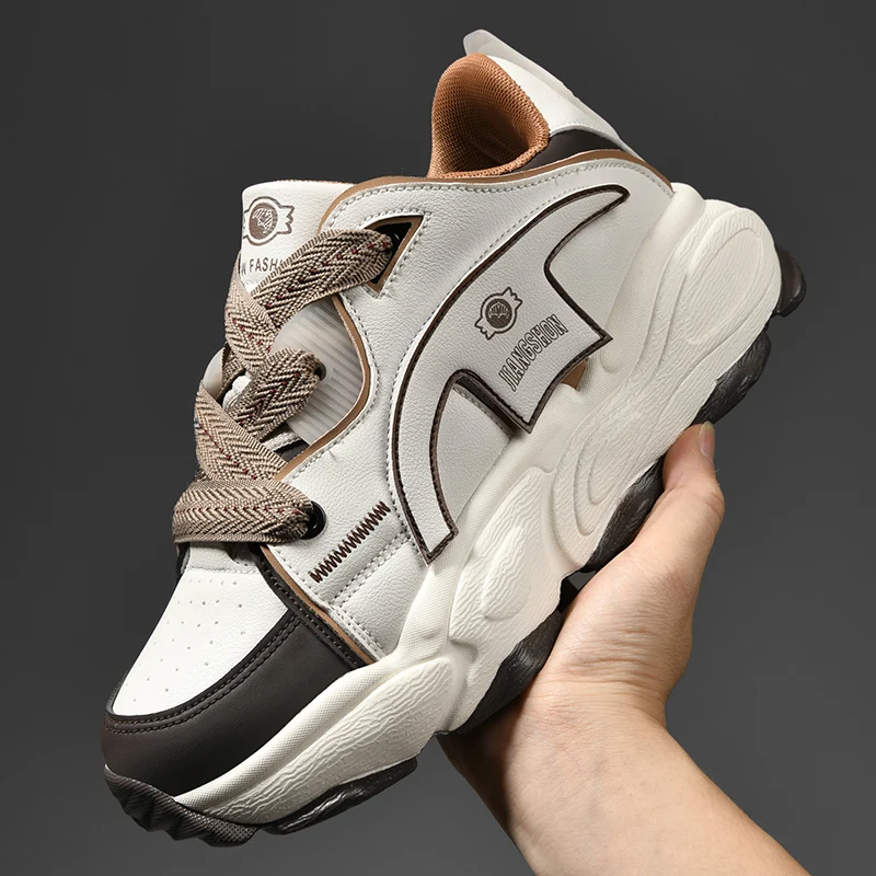 

Men Lace Up 2025 Casual Running Breathable Comfortable Leather Outdoor Thick Sole Wear-resistant Walking Shoes Sports Shoes