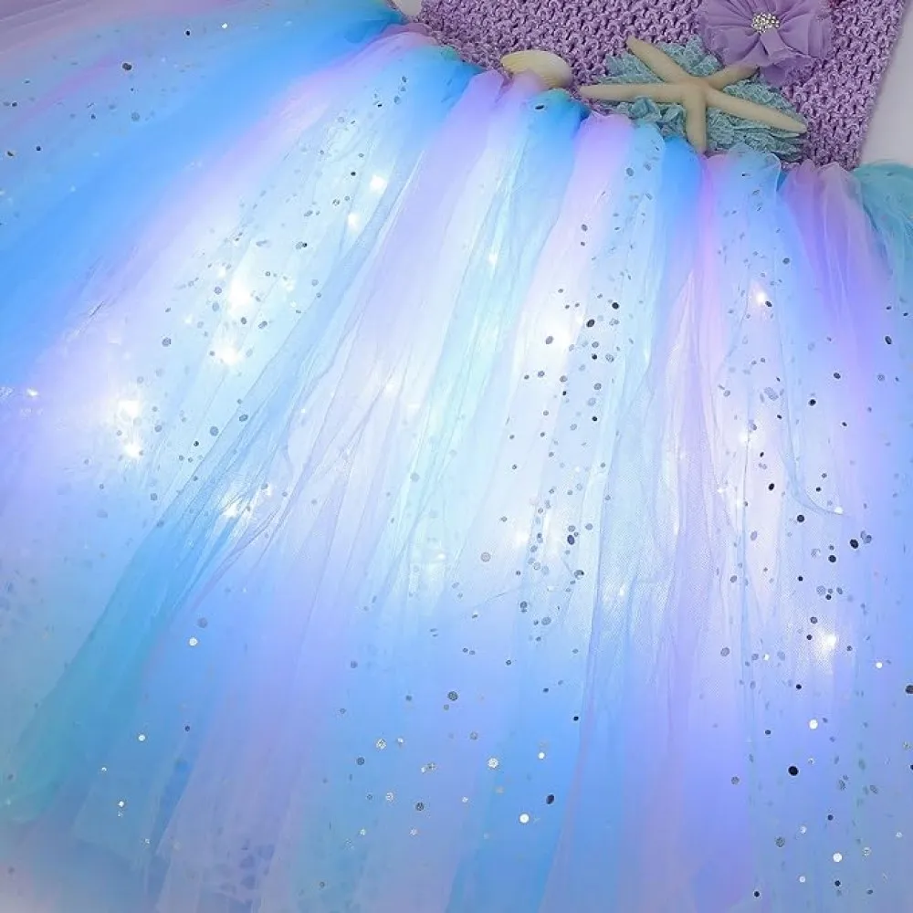 Girls Mermaid Costume Dress Mermaid Light Up Dress for Birthday Party Gifts Decorations Halloween Costumes Tutu Skirt