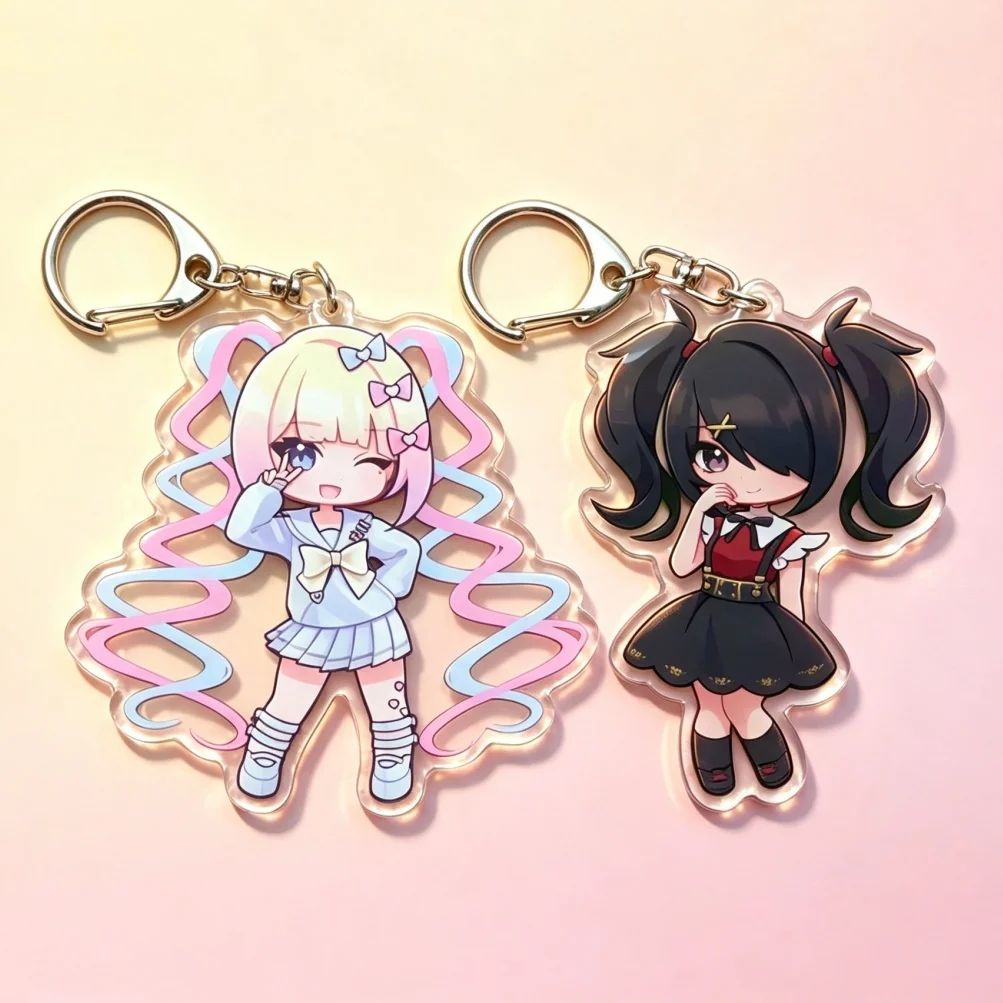 Cute Chibi Game Anime Acrylic Keychain，Double‑Sided Printed  Bag Charm Pendant, Gift for Fans  Ame & kangel Accessories for Bag