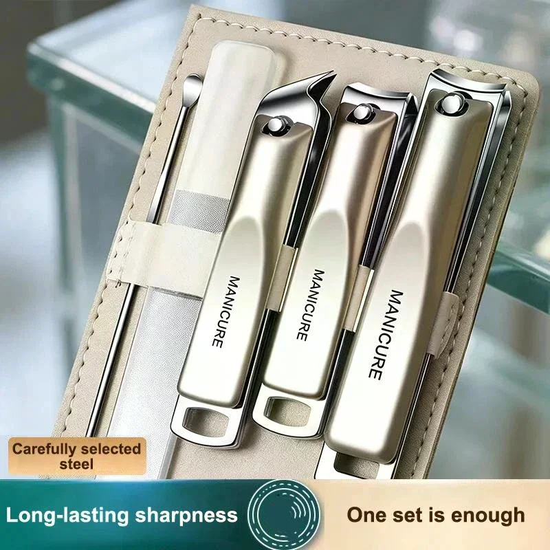 5/10Pcs Professional Nail Clippers Set With Rotating Leather Bag Manicure Pedicure Trimmer Kit Nail Care Tools