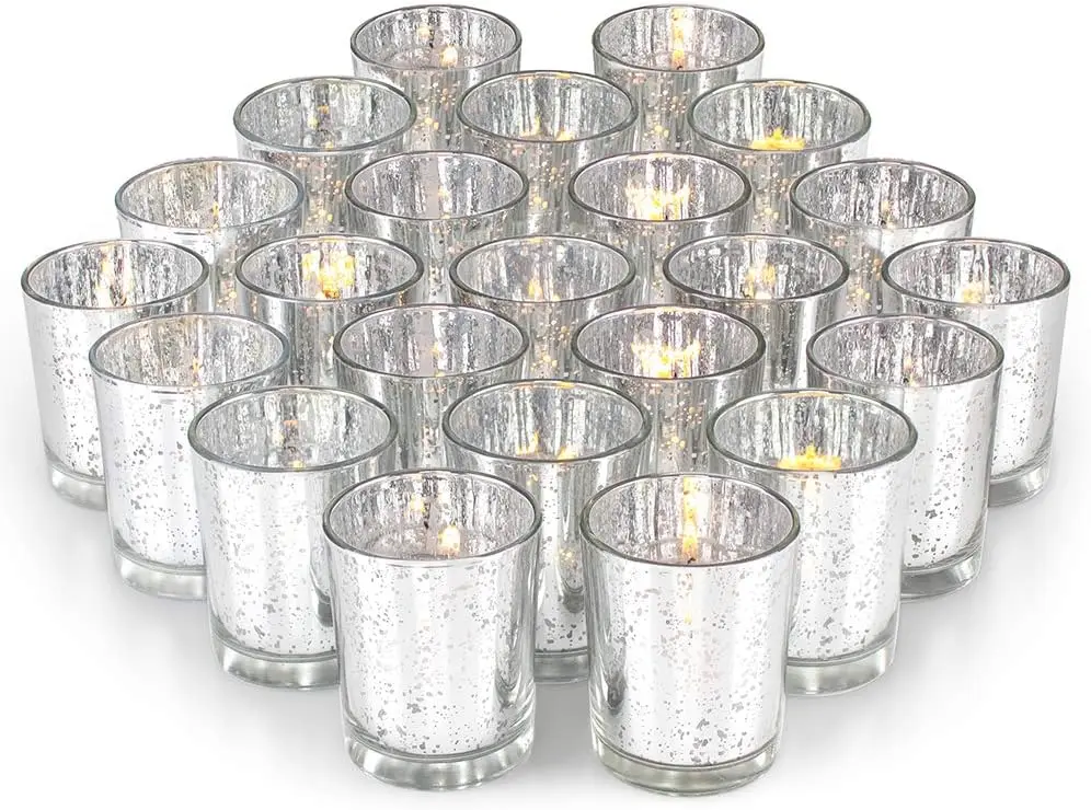 Party Decorations 72pcs, Mercury Glass Votive Candle Holders Set for Wedding, Bridal and Baby Shower, Multiple Color Choices