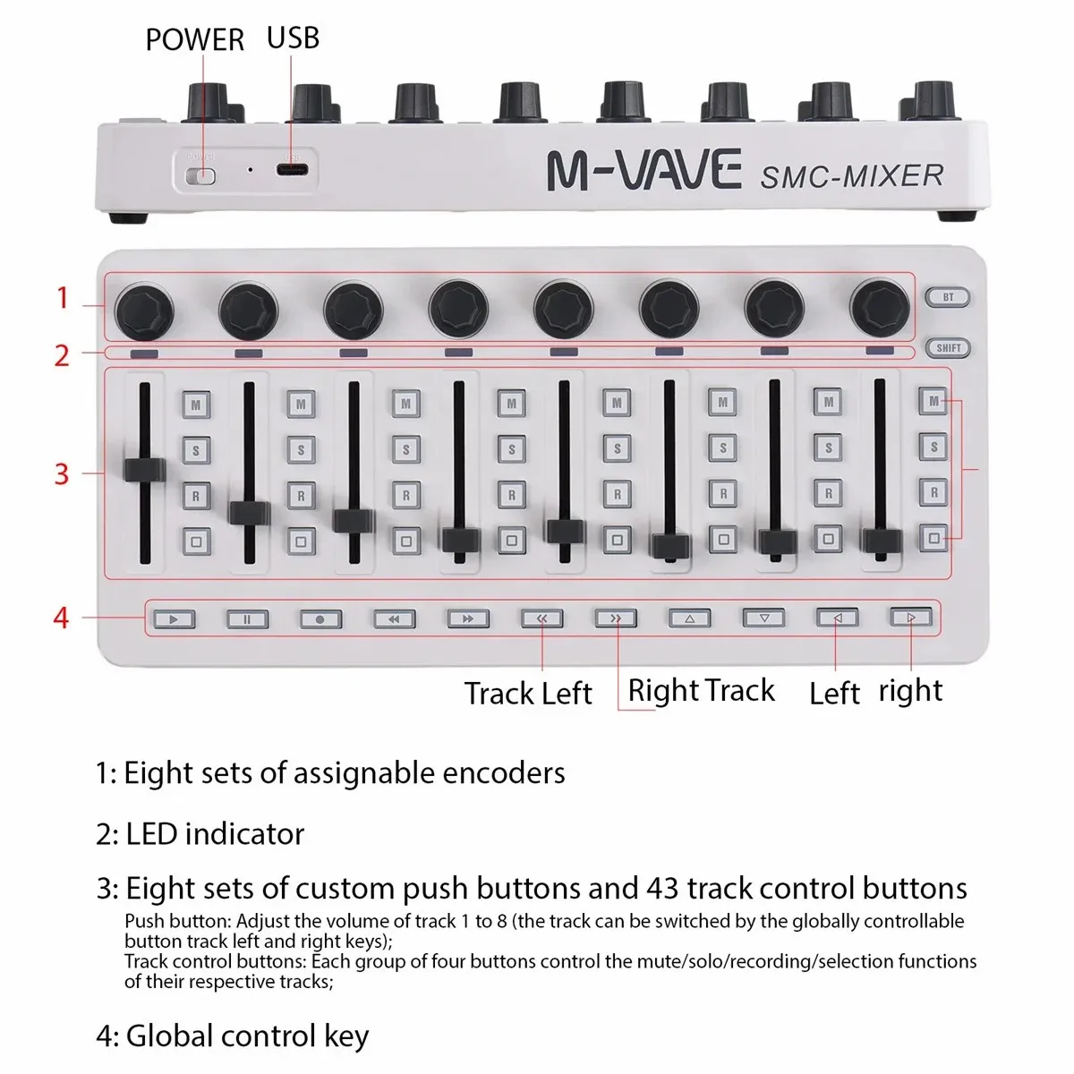 M-VAVE SMC-Mixer Wireless MIDI Controller Mixing Console Connection Rechargeable Type-C Supply USB for Windows/Mac/Ios/Android