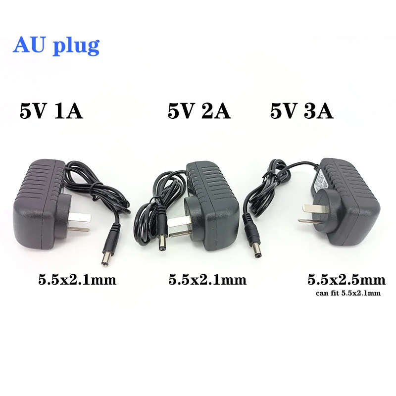 AC to DC DC 5V 1A 2A 3A AU plug Power Adapter Charger supply EU Plug 1000mA 5.5mmx2.1mm 2.5mm for LED Strip CCTV Camera