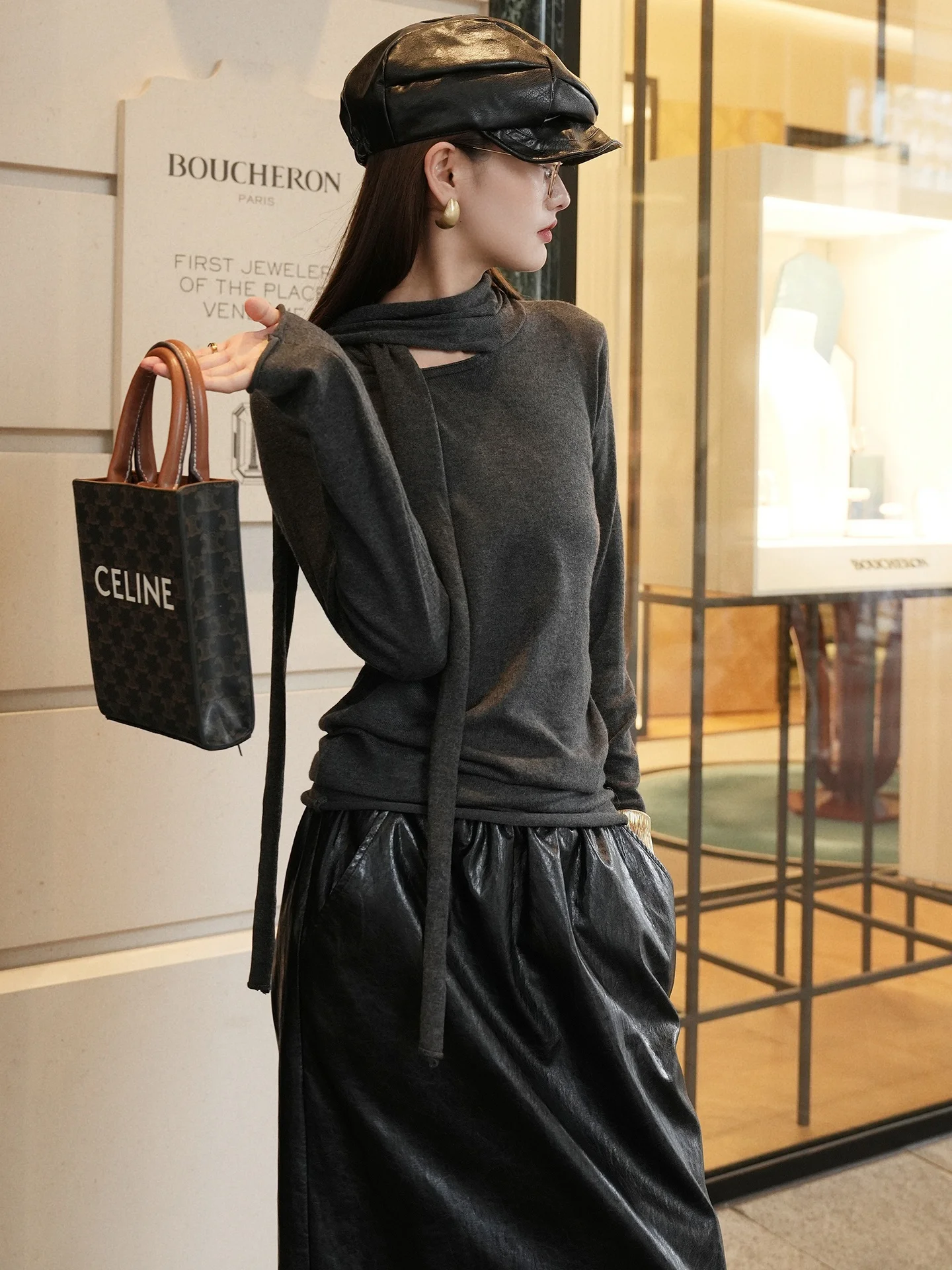 

Женский вязаный длинный све, прямая трубчатая основа, шарф с воротником, дизайн, мягкая шерстяная смесь, удобный крой, повседневная одежда, топ