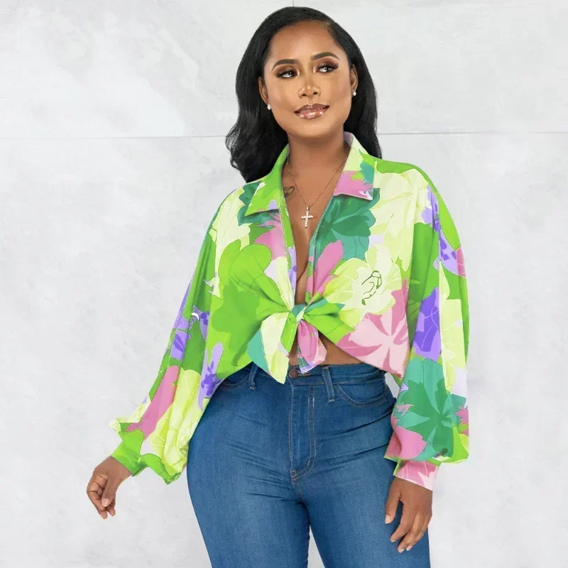 

GUWU Floral Printed Long Sleeve Turn-down Collar Shirt Top 2024 Summer Fashion Women Street Chic Bowknot Hem Blouses