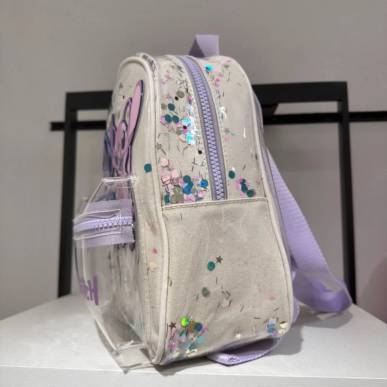 Disney Stitch Children Backpack Cute Cartoon Print Transparent Glitter Schoolbag Student Backpack for Girls Toys