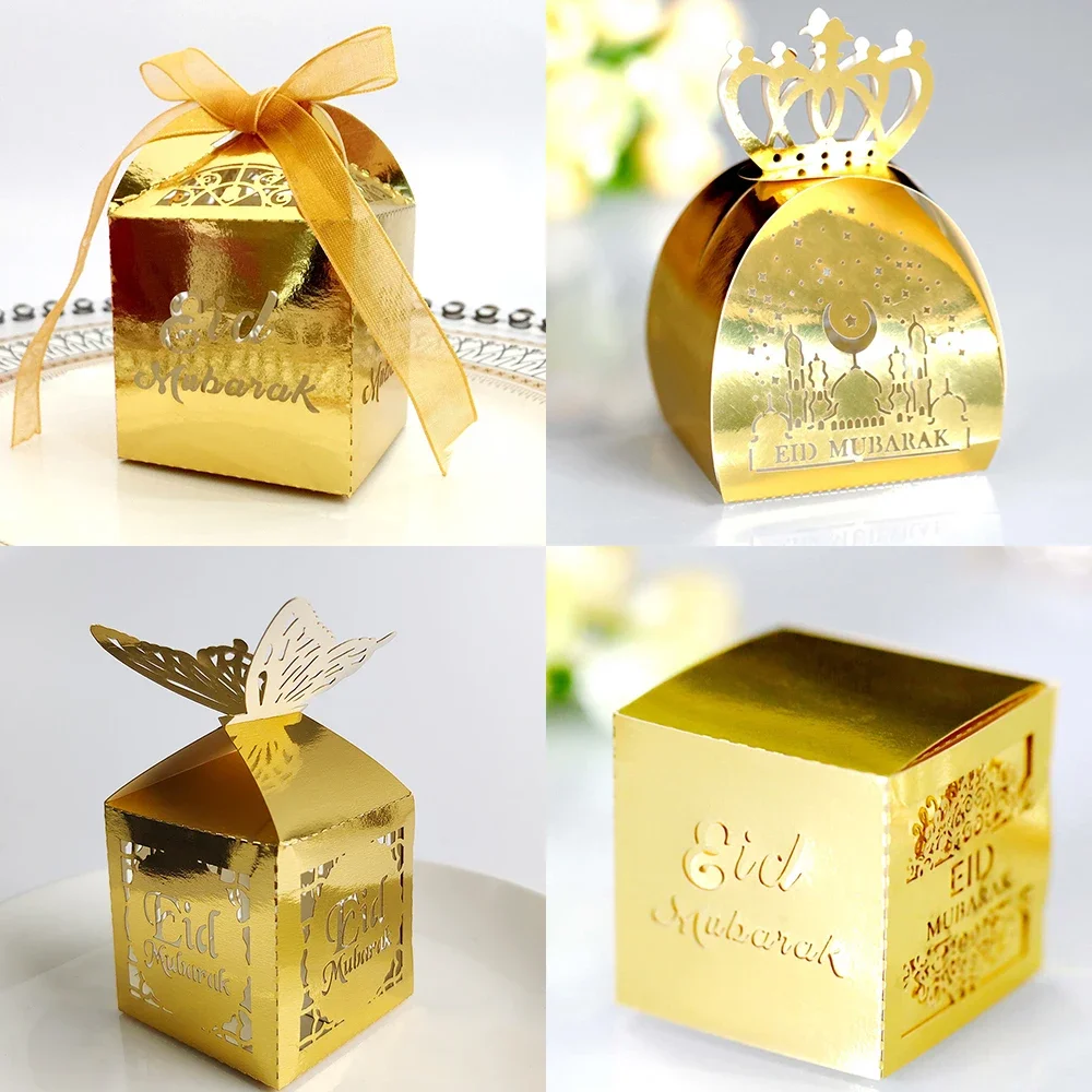 10 Stück Ramadan Süßigkeitenbox Eid Mubarak Geschenkbox Gold Weiß Eid-Verpackung für Kindergeschenke Muslimische Islamische Party Ramadan-Dekoration 2026