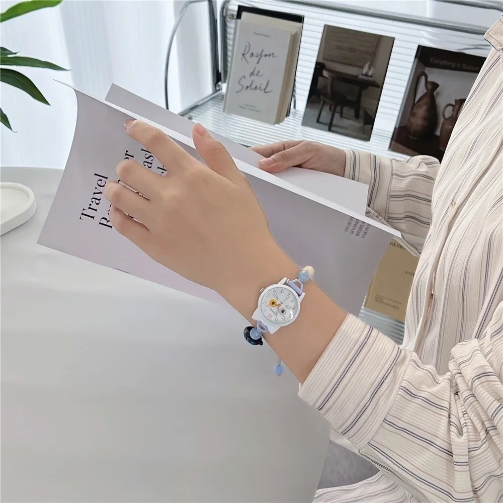 Cute Adjustable Bracelet Watch Handmade Beaded Chain Watch Pendant Wristwatches Women Girls
