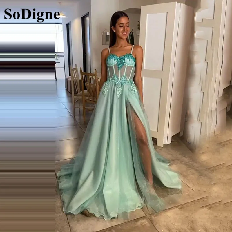 

SoDigne Saudi Arabia Satin Evening Dresses Black Feathers Beads Women Prom Gowns Formal Dresses Robes De Soirée