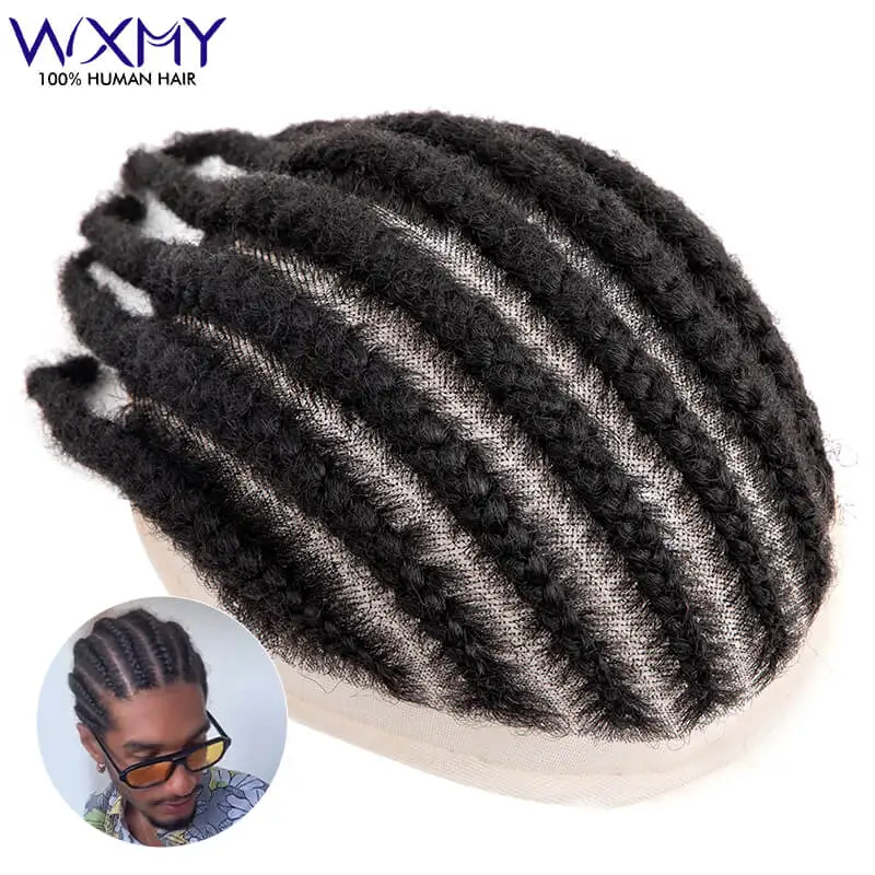 8 Cornrow Braids Full Lace Base Toupee Men's Wig Male Hair Prosthesis Crochet Braids Lace Wigs Human Hair Systems For Black Men