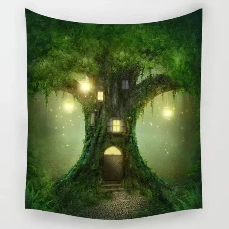 1 Stück 145 cm x 125 cm bedruckter Wandteppich mit magischem Lebensbaum, Wandbehang, Polyester-Wandteppich, Tischdecke, staubdichte Abdeckung
